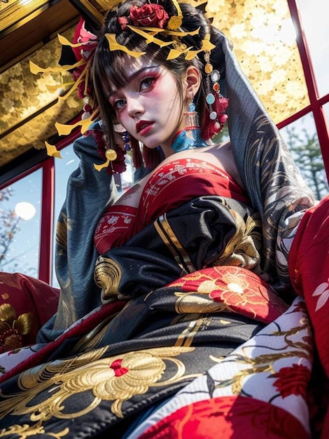 una foto de una mujer con un kimono japonés