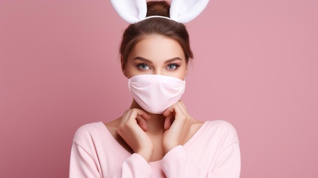 Foto de mujer con mascarilla quirúrgica generada por IA