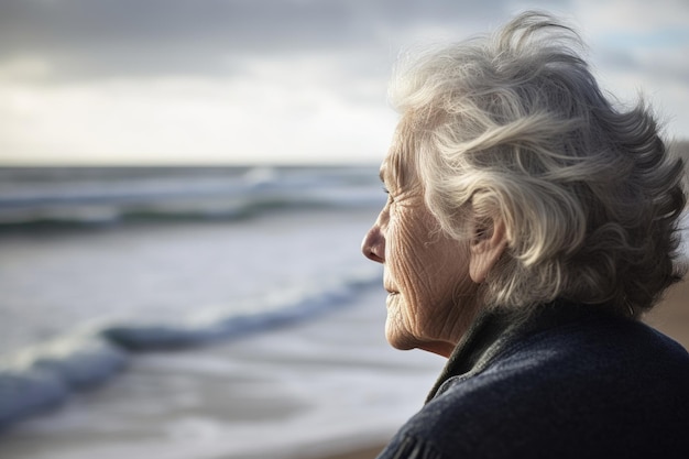 Foto de una mujer mayor mirando al mar