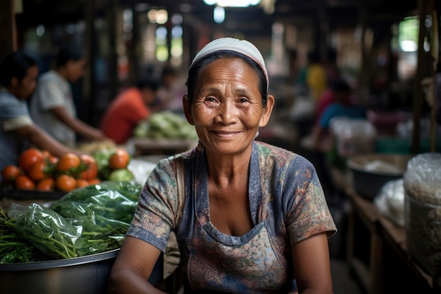 Foto una mujer en el mercado.