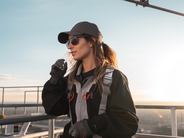 foto de una mujer natural que trabaja como trabajadora de la construcción