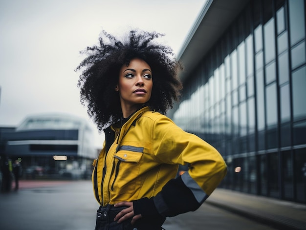 foto de una mujer natural que trabaja como trabajadora de la construcción