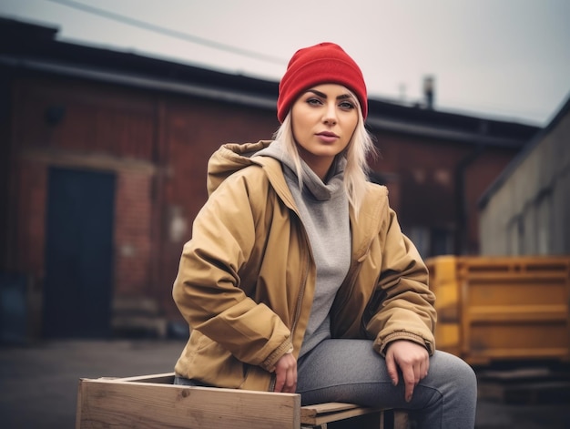 foto de una mujer natural que trabaja como trabajadora de la construcción