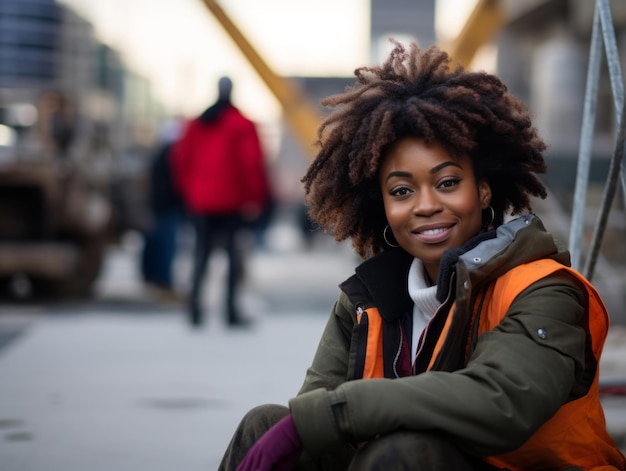 foto de una mujer natural que trabaja como trabajadora de la construcción