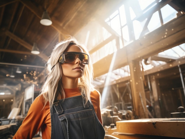 foto de una mujer natural que trabaja como trabajadora de la construcción