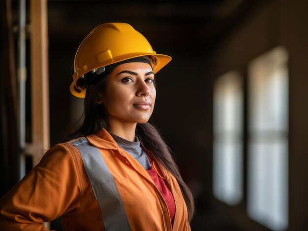 foto de una mujer natural que trabaja como trabajadora de la construcción