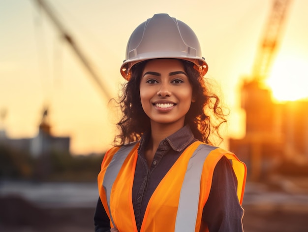 foto de una mujer natural que trabaja como trabajadora de la construcción