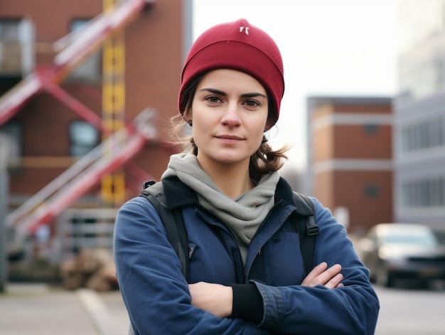 foto de una mujer natural que trabaja como trabajadora de la construcción