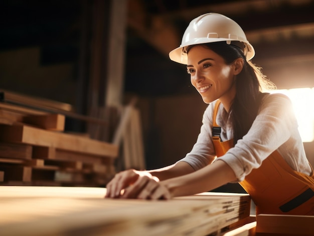 foto de una mujer natural que trabaja como trabajadora de la construcción