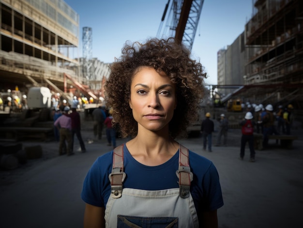 foto de una mujer natural que trabaja como trabajadora de la construcción