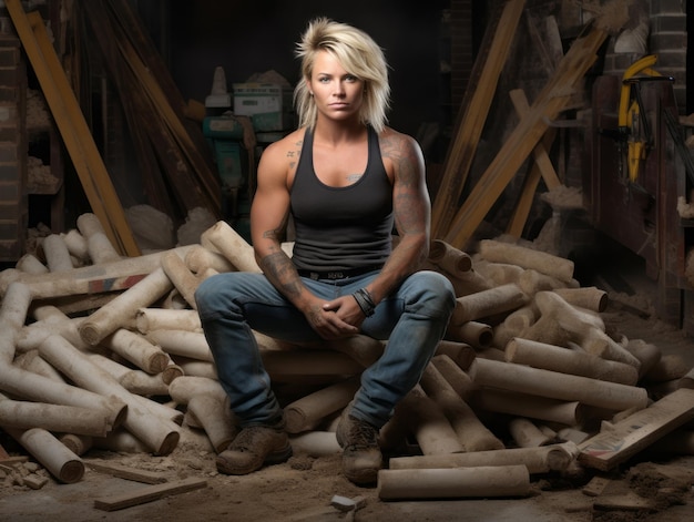 foto de una mujer natural que trabaja como trabajadora de la construcción