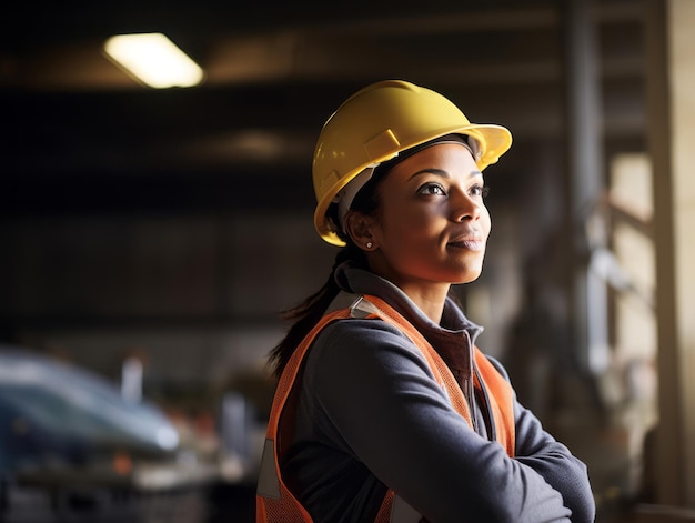 foto de una mujer natural que trabaja como trabajadora de la construcción