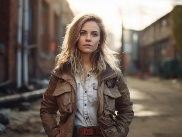 foto de una mujer natural que trabaja como trabajadora de la construcción