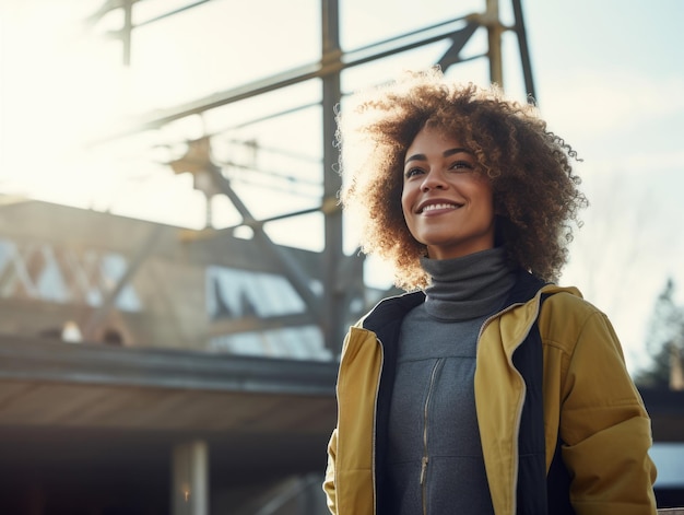 foto de una mujer natural que trabaja como trabajadora de la construcción