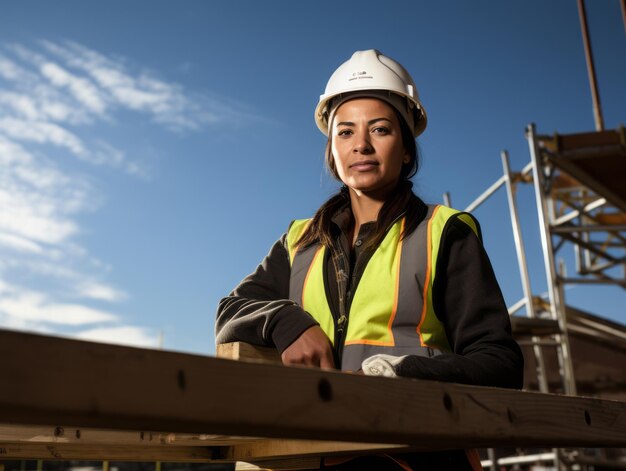 foto de una mujer natural que trabaja como trabajadora de la construcción