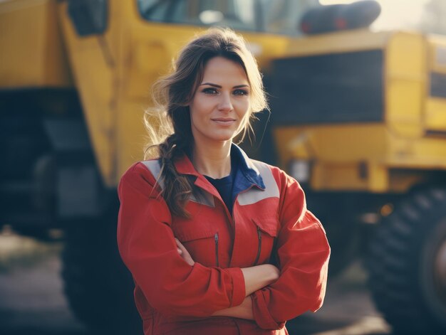 foto de una mujer natural que trabaja como trabajadora de la construcción