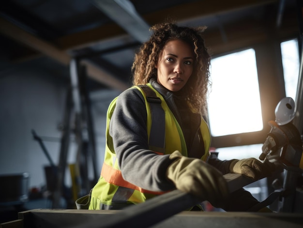 foto de una mujer natural que trabaja como trabajadora de la construcción