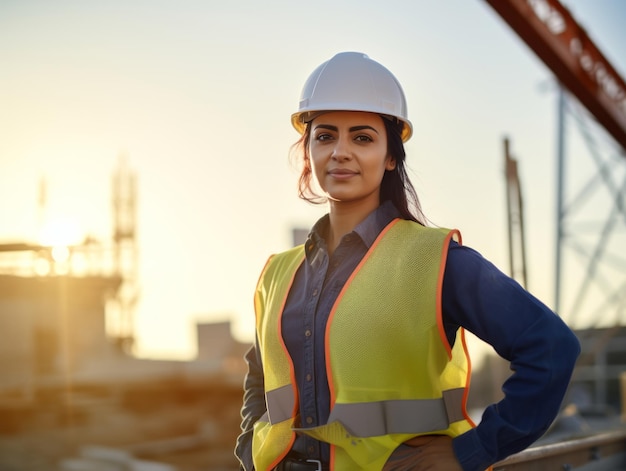 foto de una mujer natural que trabaja como trabajadora de la construcción