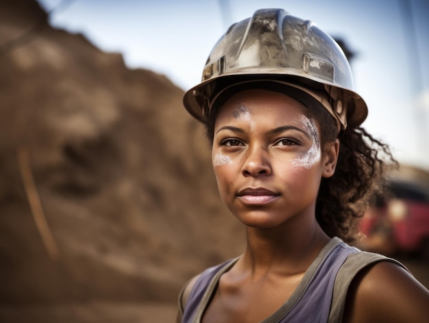 foto de una mujer natural que trabaja como trabajadora de la construcción