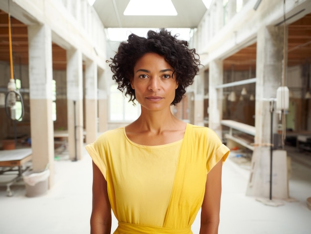 foto de una mujer natural que trabaja como trabajadora de la construcción