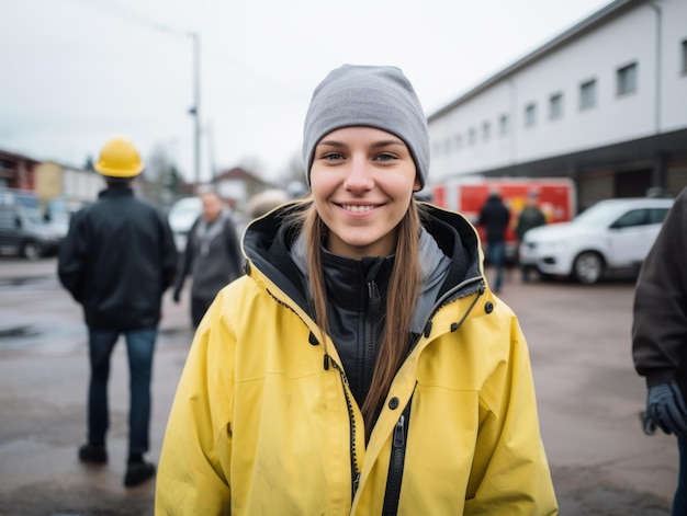 foto de una mujer natural que trabaja como trabajadora de la construcción