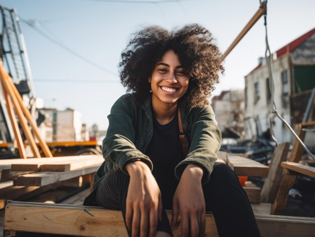 foto de una mujer natural que trabaja como trabajadora de la construcción