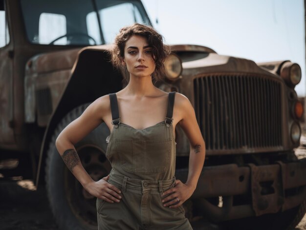 foto de una mujer natural que trabaja como trabajadora de la construcción