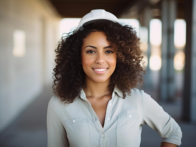 foto de una mujer natural que trabaja como trabajadora de la construcción