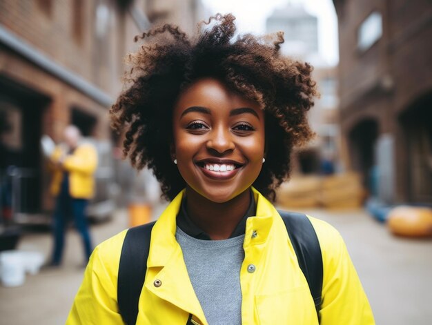 foto de una mujer natural que trabaja como trabajadora de la construcción