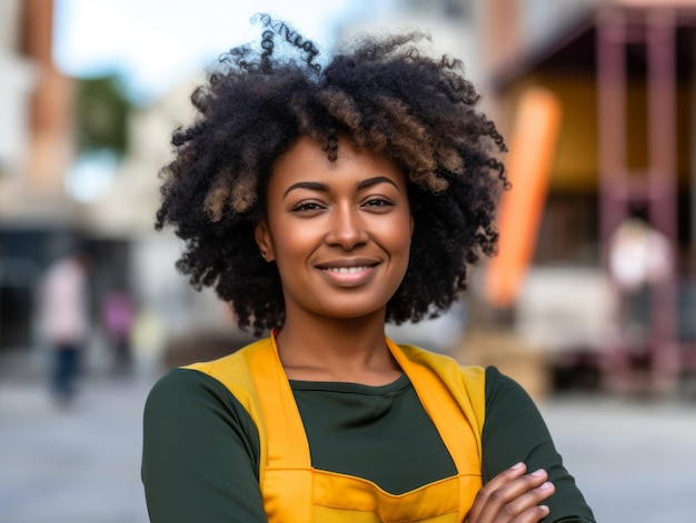 foto de una mujer natural que trabaja como trabajadora de la construcción