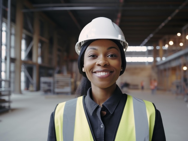 foto de una mujer natural que trabaja como trabajadora de la construcción