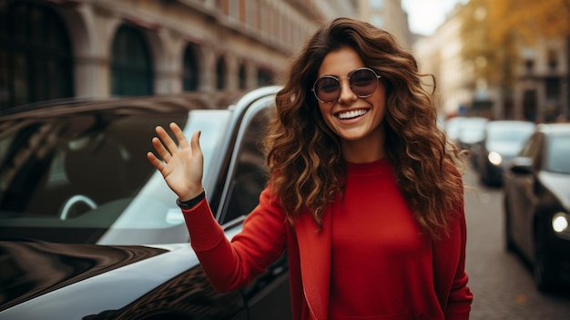 foto de una mujer de pie junto a su coche roto generada por la IA