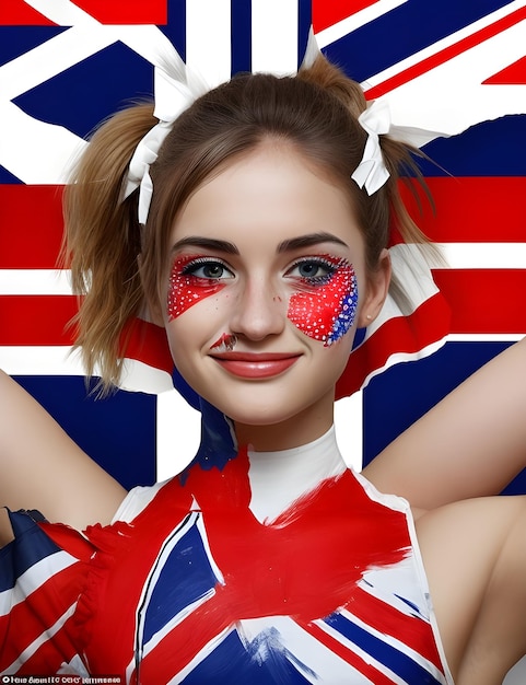 Foto de una mujer pintando la bandera australiana en su cara celebrando el Día de Australia