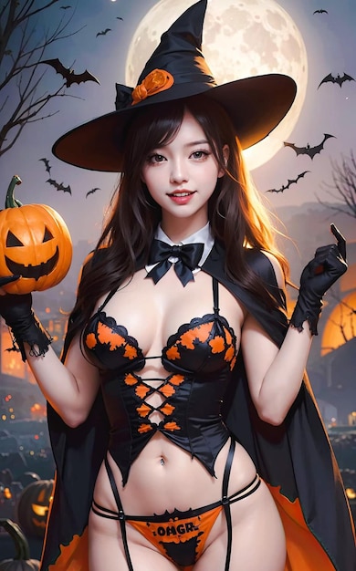 una foto de una mujer con ropa de Halloween