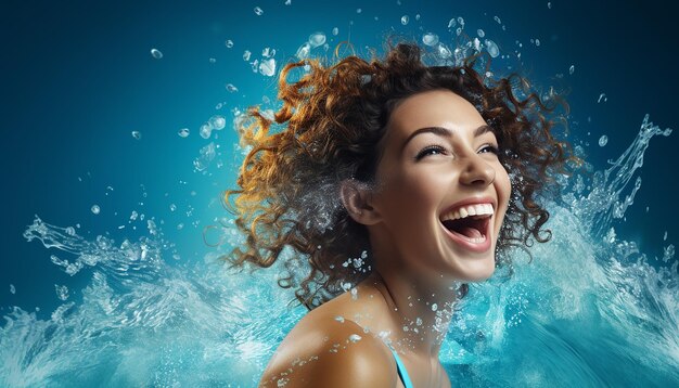 Foto de una mujer sensual y bonita nadando en el mar