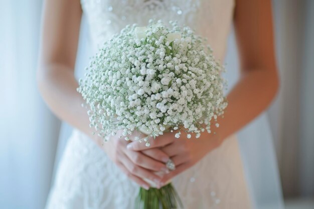 Foto de una mujer sosteniendo un ramo de novia