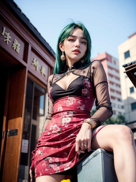 una foto de una mujer con un vestido de china