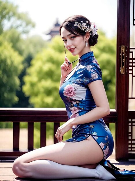 Foto una foto de una mujer con un vestido de china