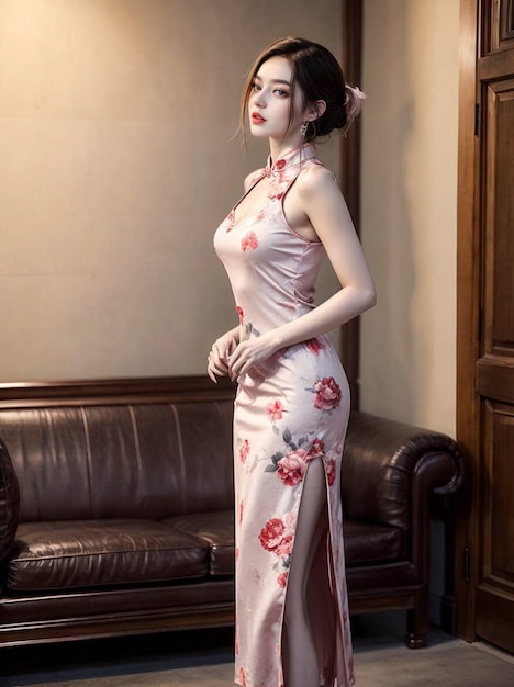 una foto de una mujer con un vestido de china