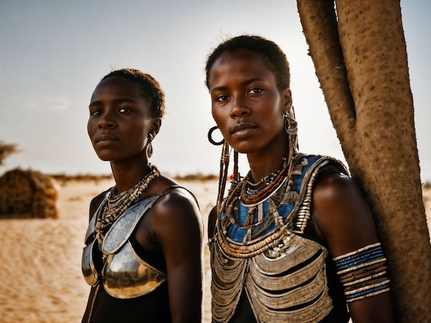 Foto foto de mujeres africanas guerreras tribales con armadura generativa de ia