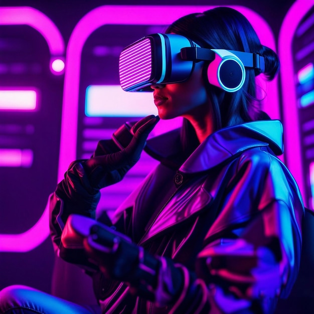 foto de mujeres experimentando un efecto punk de neón VR