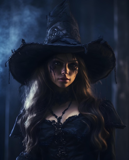 Foto Mulher fantasiada de bruxa para festa de Halloween Dia de Halloween conceito generativo ai