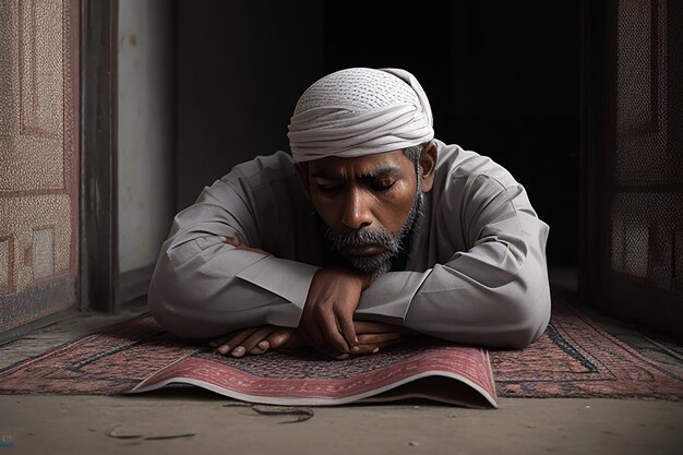 Foto muslimisches Mädchen und Junge lesen ein heiliges Buch, den Koran, in der Moschee