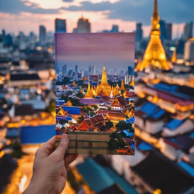 Foto Nahaufnahme einer Hand, die eine Reiseführerbroschüre aus Bangkok hält