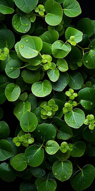 Foto natural superior de un arbusto de planta de color verde lleno de hojas grandes y brotes de hojas