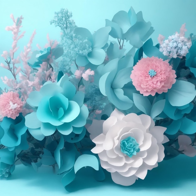 foto natureza rosa flor azul e rosa flor bouquet fundo decoração de planta de romance 3d ai