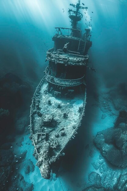 Foto de un naufragio bajo el agua