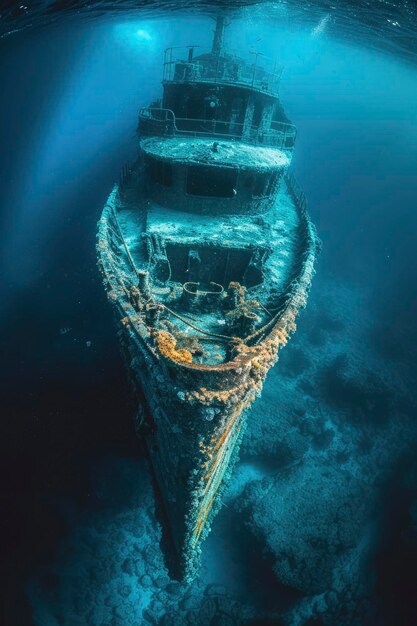 Foto de un naufragio bajo el agua