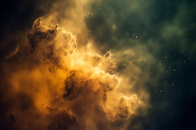 Una foto de una nebulosa con humo naranja y marrón.