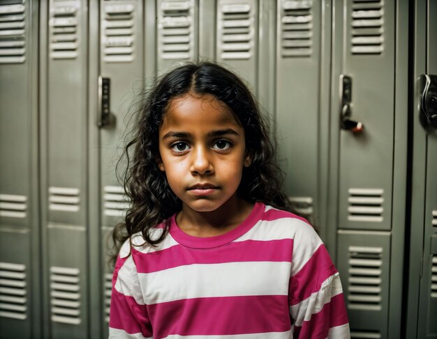 foto de una niña asustadiza en el vestuario IA generativa